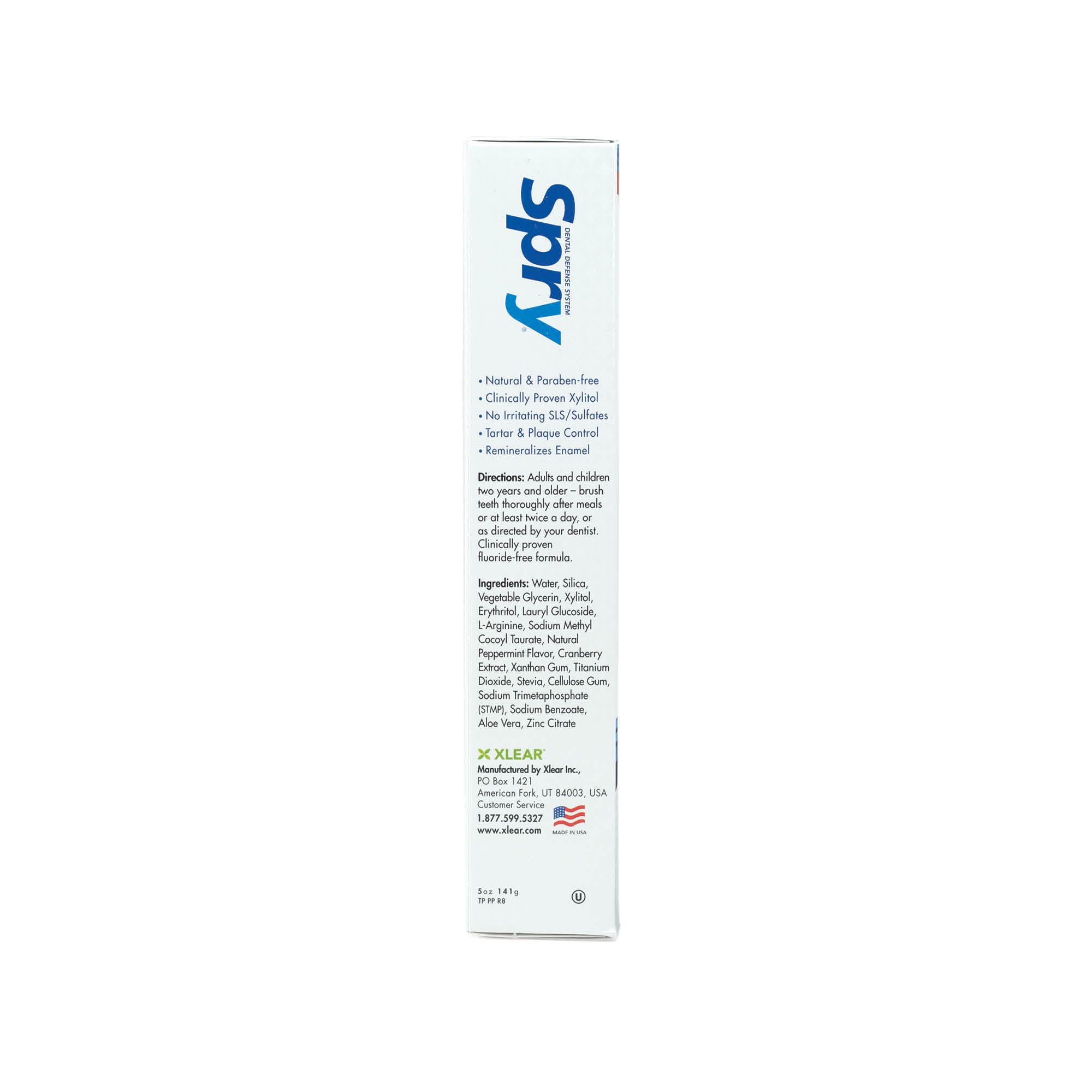 Spry product packaging with text on a white background