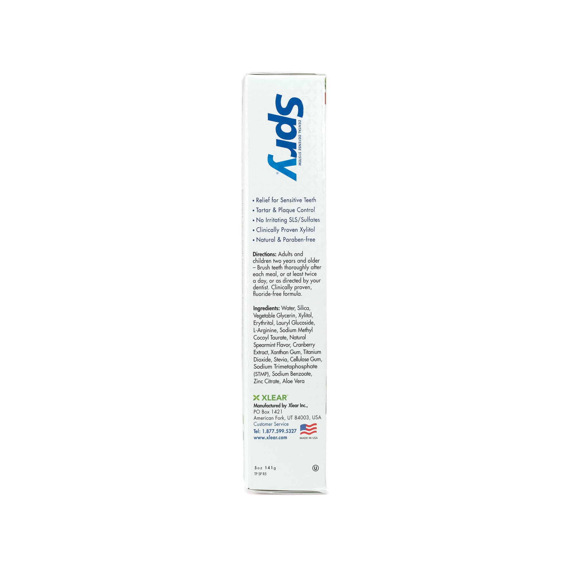 Spry product packaging with text on a white background